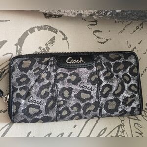 Coach Ocelot Zippy metallic silver and black wallet In USED Condition